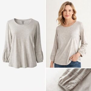 Chico’s | Gray Long Sleeve Ruffle Sleeve Top | Cotton Modal | Size 2 (M)
